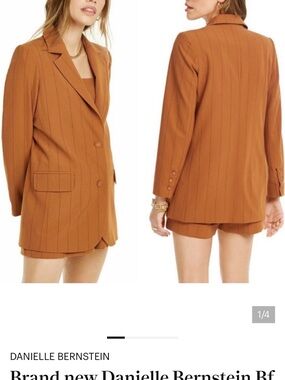 DANIELLE BERNSTEIN Pinstripe Boyfriend Blazer - Caramel Brown